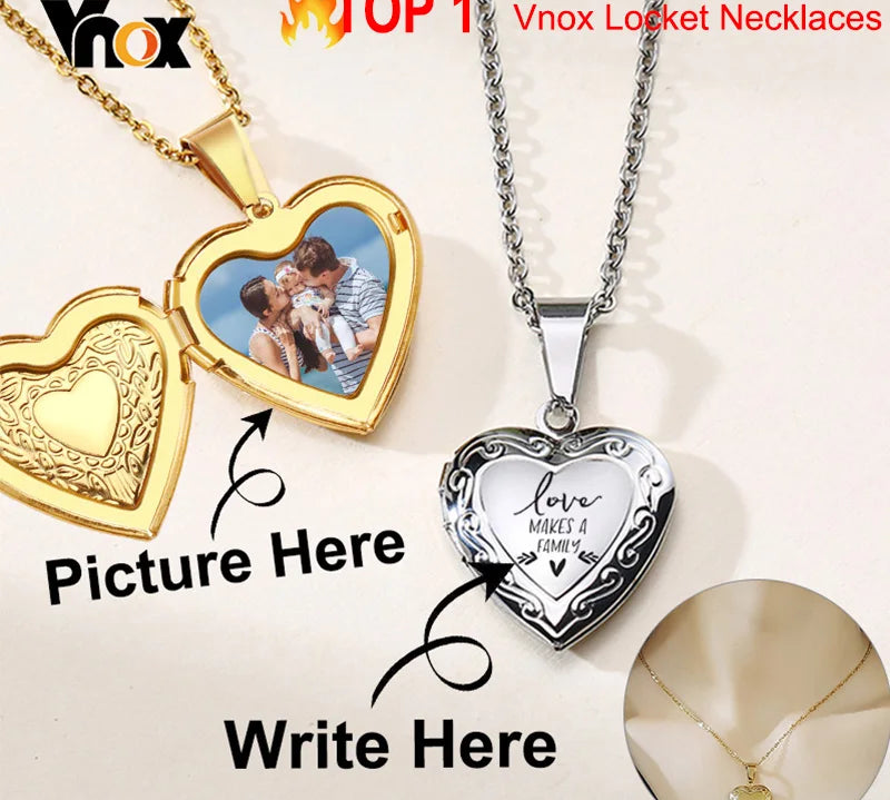 Vnox personalized heart locket necklace with engraving
