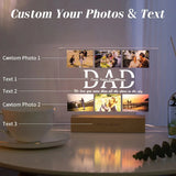 Personalized LED 3D acrylic lamp glowing in a dark room