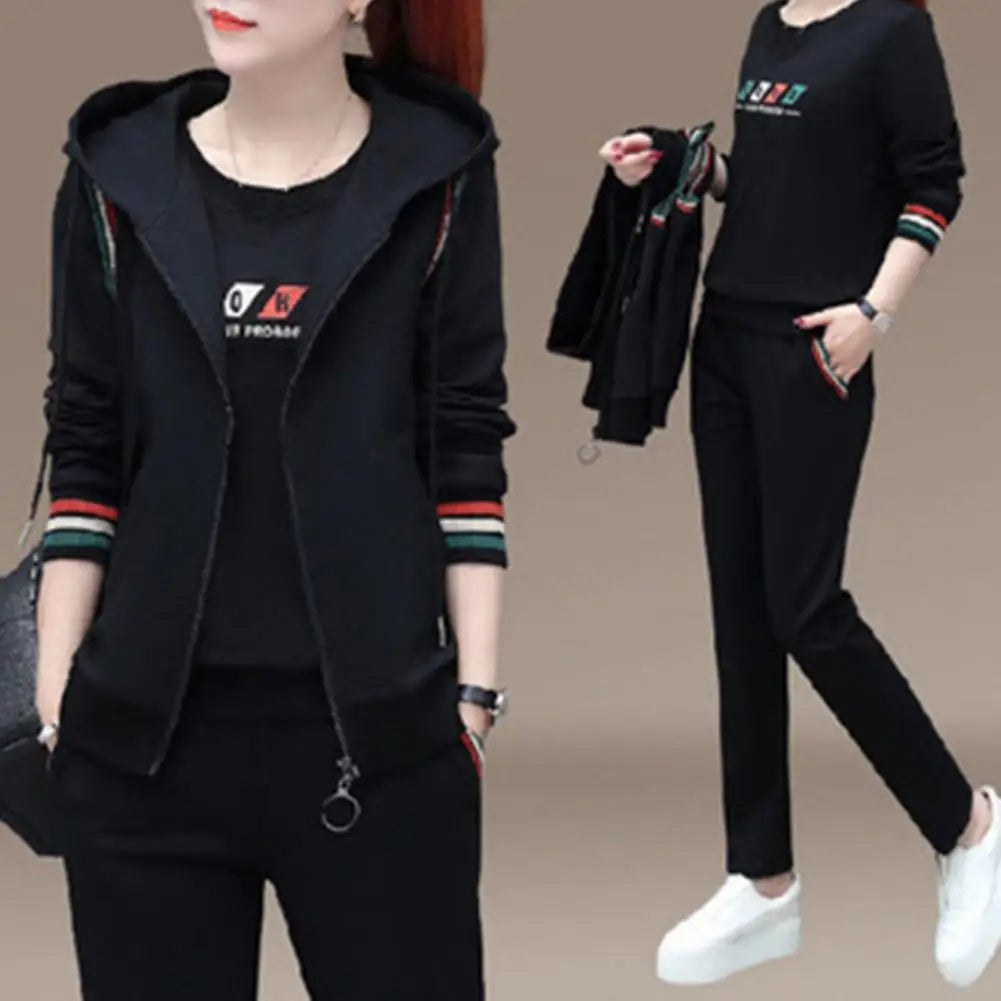 Women 3 Piece Running Sets |Fall Spring Solid Sportswear