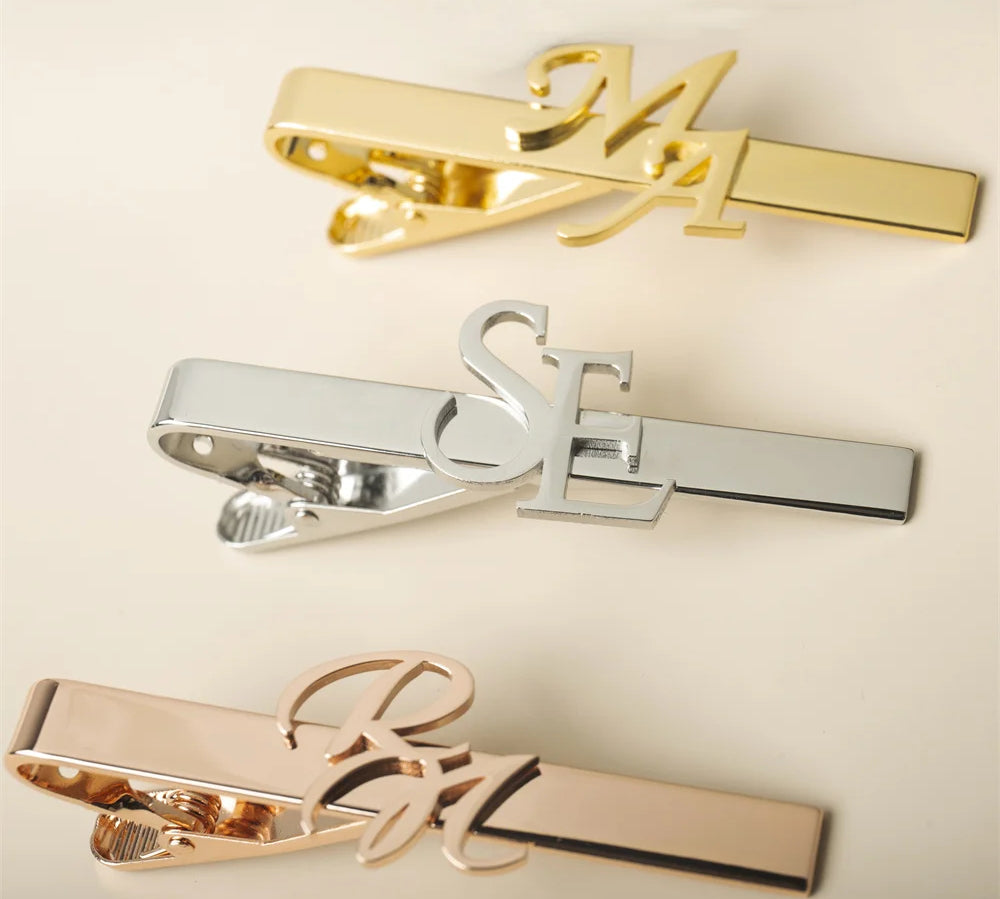 Tangula custom initial tie clip close-up
