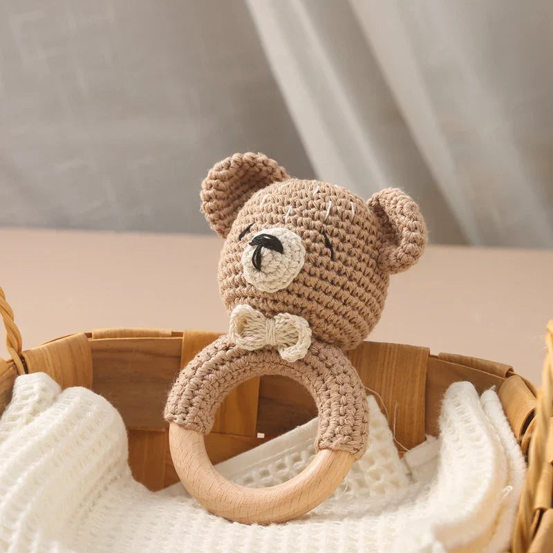 Safe and soft crochet rattle for babies with animal design