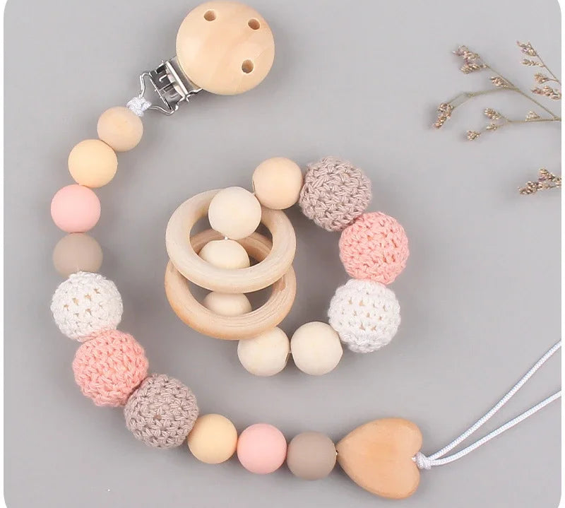 Handmade crochet baby pacifier clip for infants"