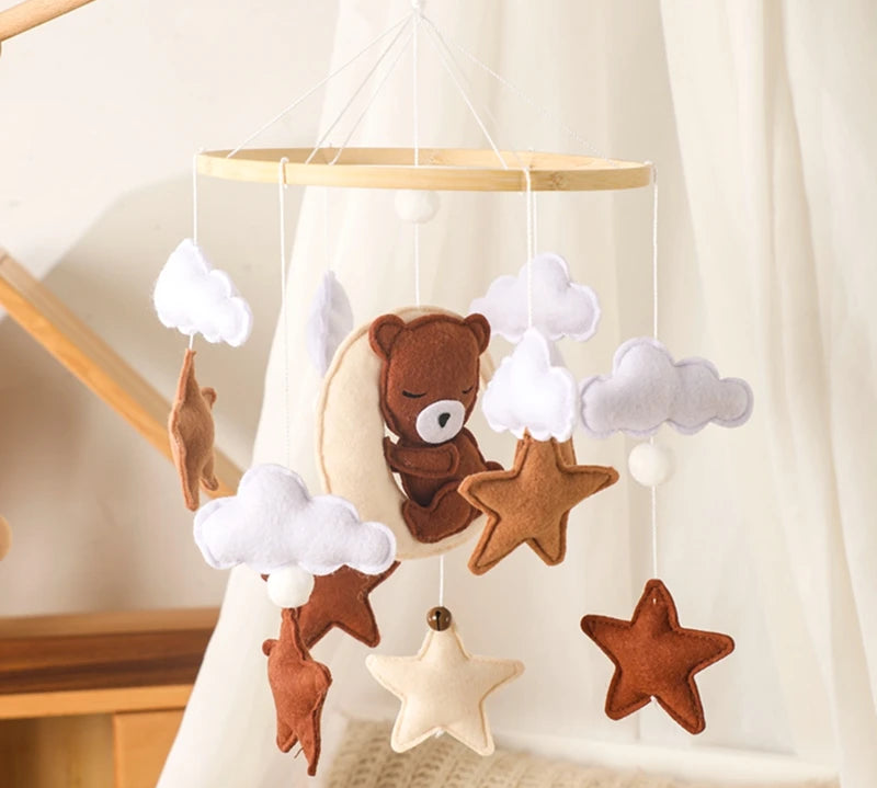 Wooden baby rattle mobile for crib or nursery