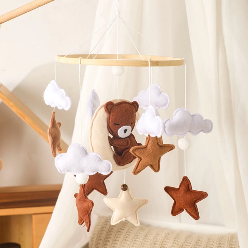 Wooden baby rattle mobile for crib or nursery
