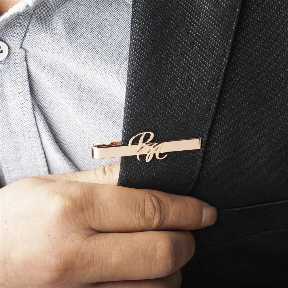 Monogrammed silver tie bar gift