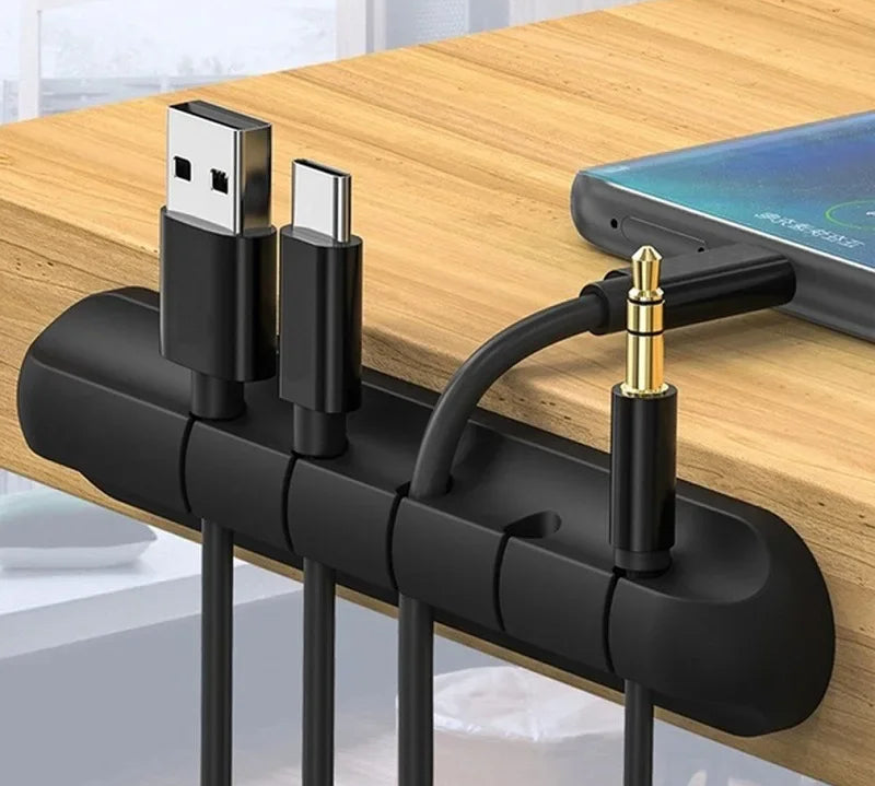 Cable winder clips for desk cord organization