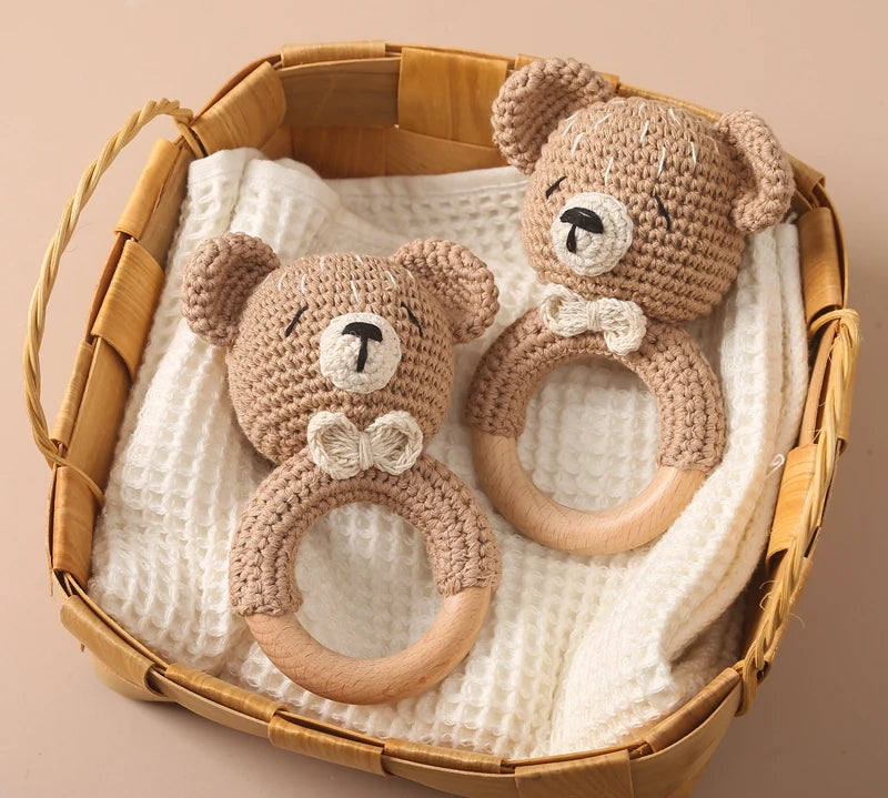Crochet animal baby rattle toy for sensory play