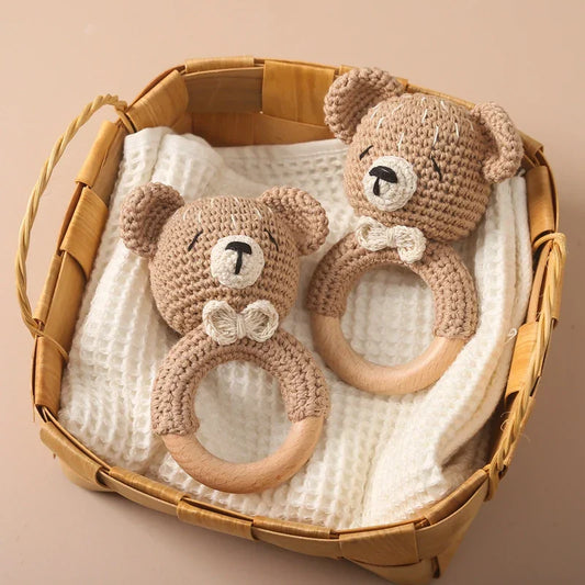 Crochet animal baby rattle toy for sensory play