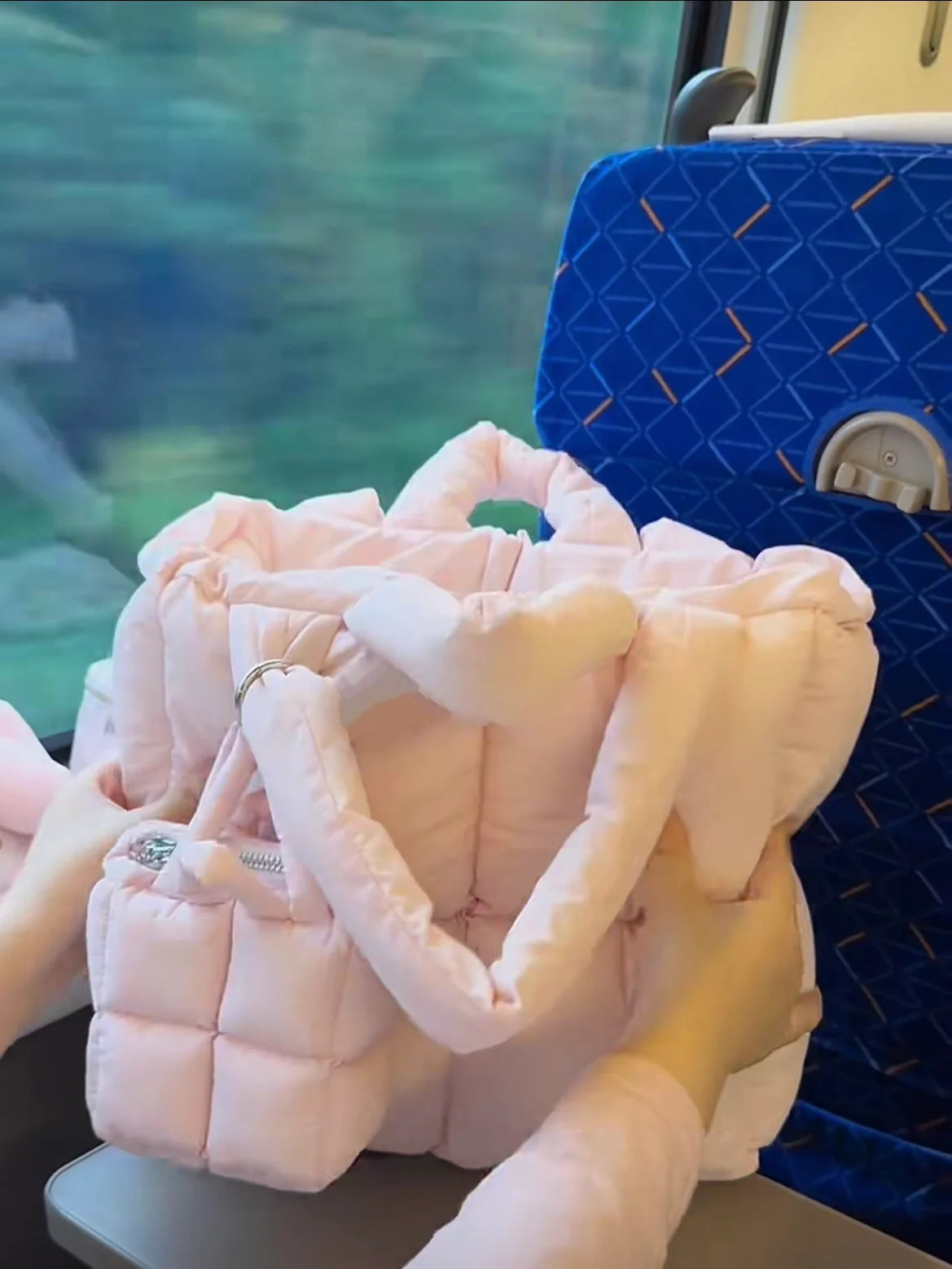 Romantic Pink Cotton Filled oulder Bag | Large Capacity down Jaet Handbag