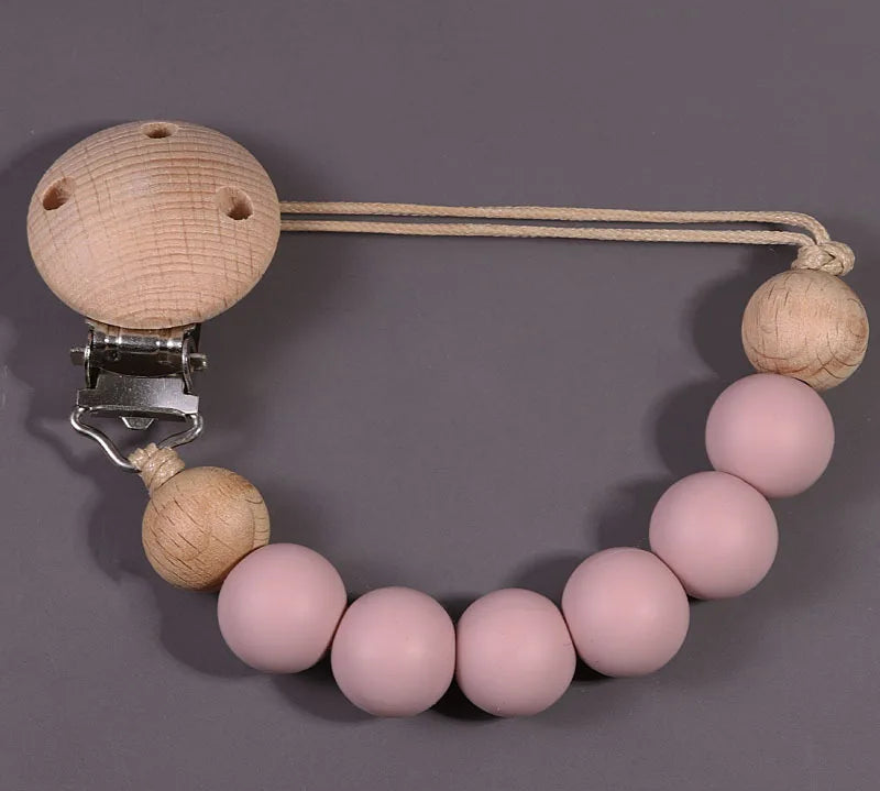 Wood Silicone Baby Pacifier Clip