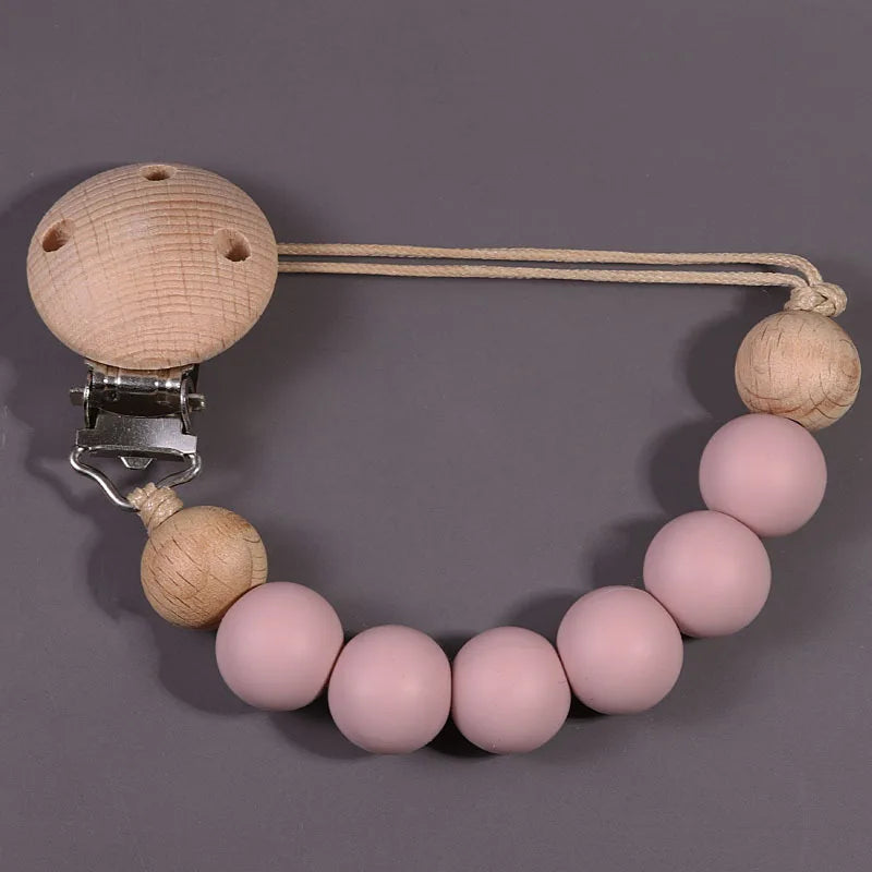 Wood Silicone Baby Pacifier Clip