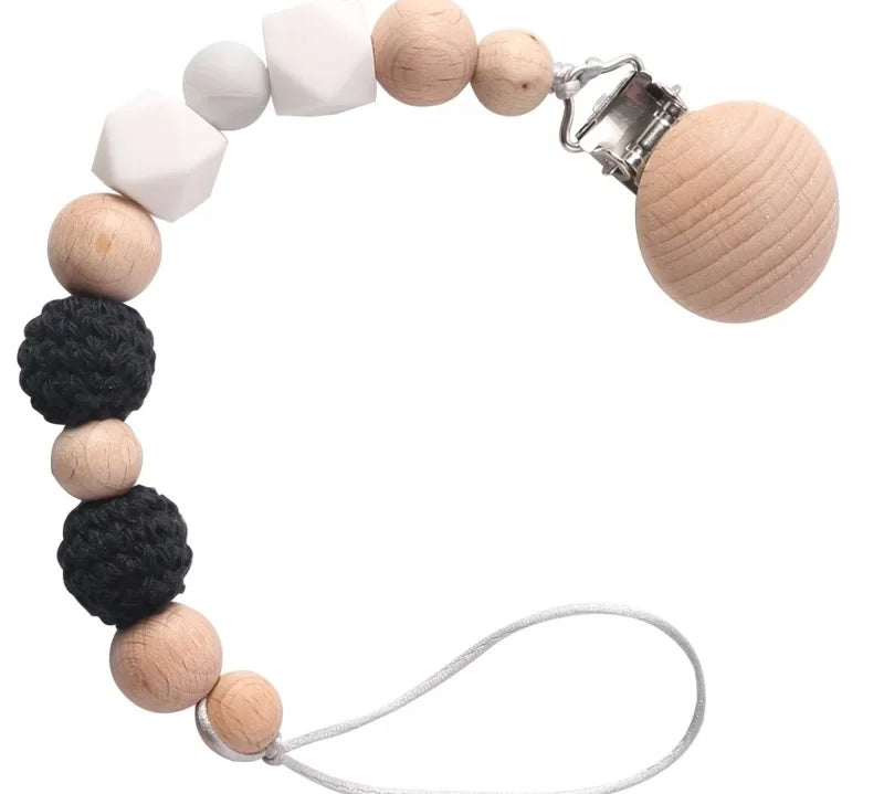Wood Silicone Baby Pacifier Clip