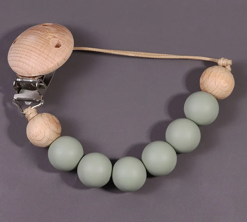 Wood Silicone Baby Pacifier Clip