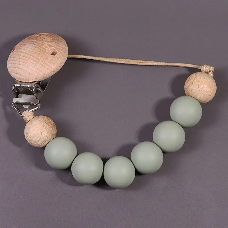 Wood Silicone Baby Pacifier Clip