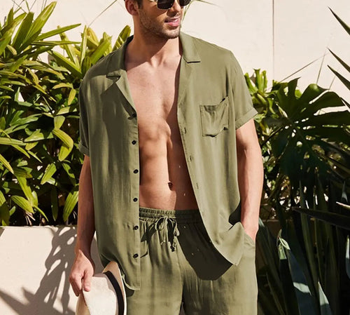 Summer Cotton Linen Beach men swim set