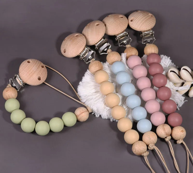 Wood silicone baby pacifier clip with safe materials