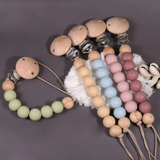 Wood Silicone Baby Pacifier Clip