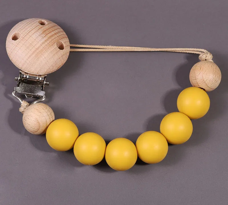 Wood Silicone Baby Pacifier Clip