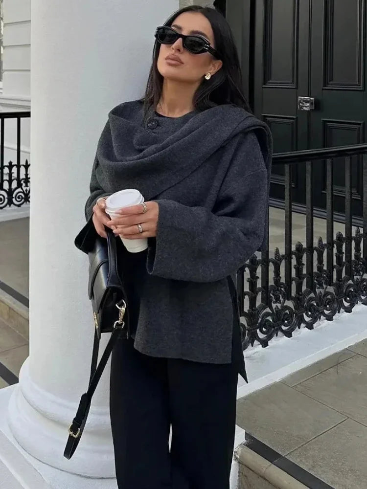 Women's Asymmetric Scarf Knitted Jacket | Loose Coat Winter New Female Chic Outerwear