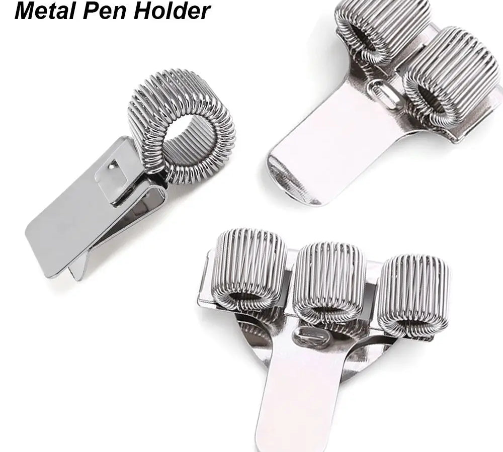 Flexible metal spring pen holder clipped on notebook