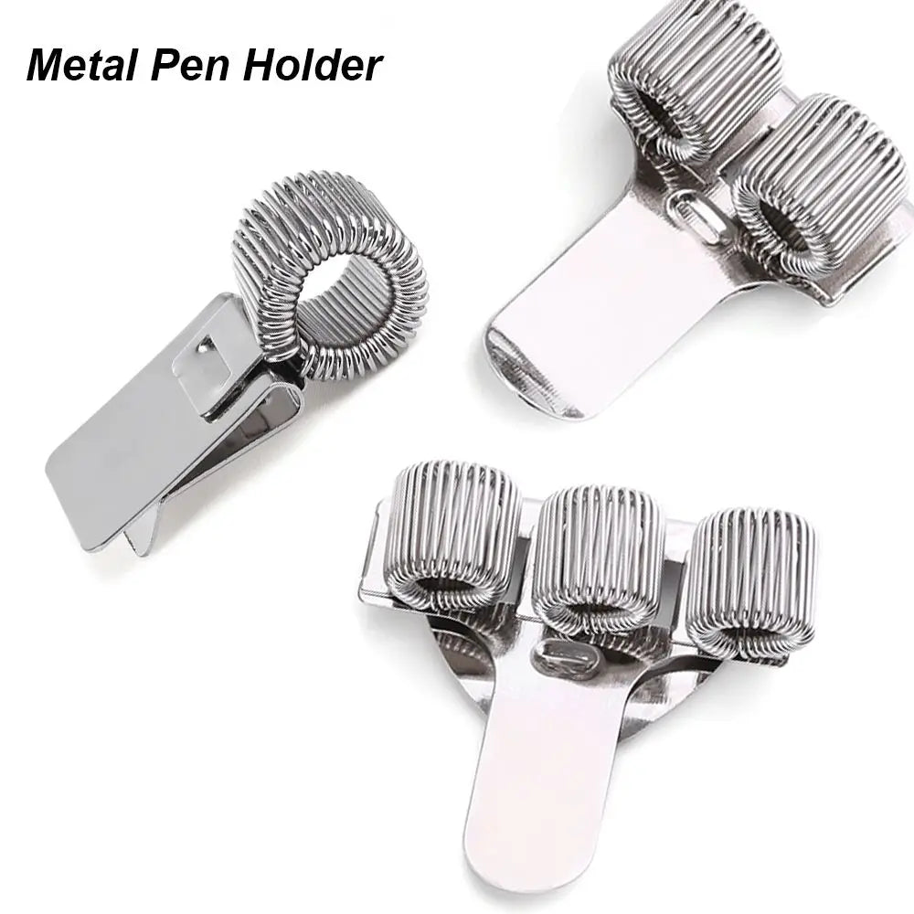 Flexible metal spring pen holder clipped on notebook