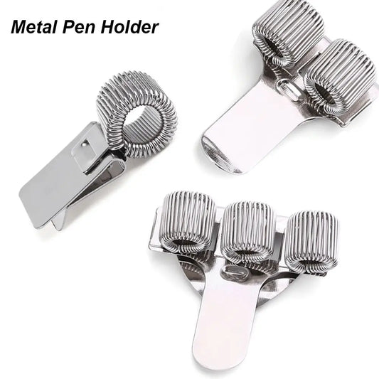 Flexible metal spring pen holder clipped on notebook