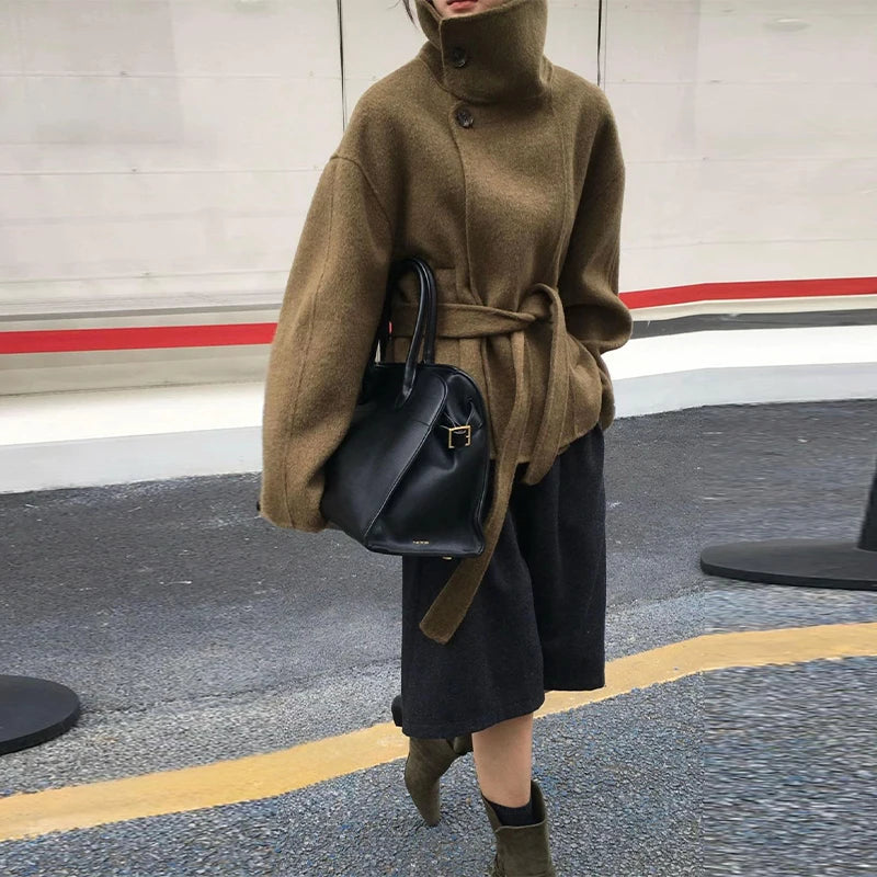 Loose Stand Collar Women's Woolen Coats