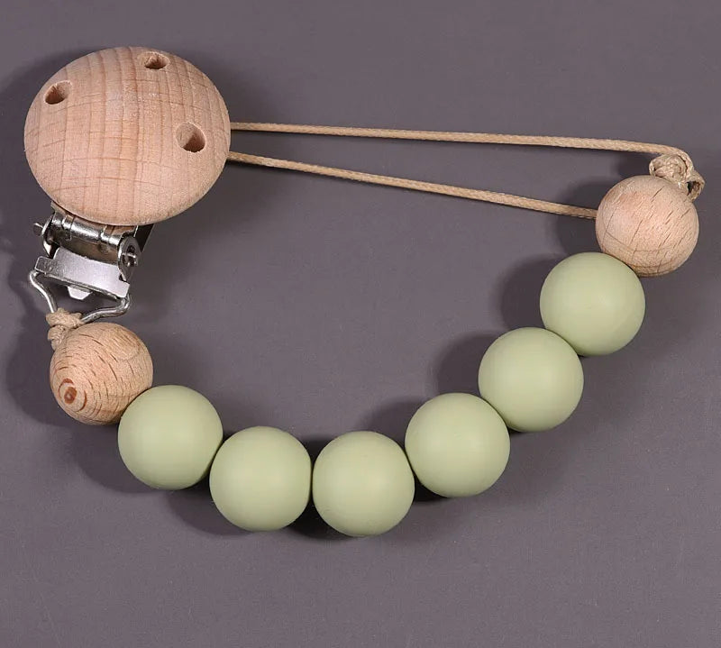 Wood Silicone Baby Pacifier Clip