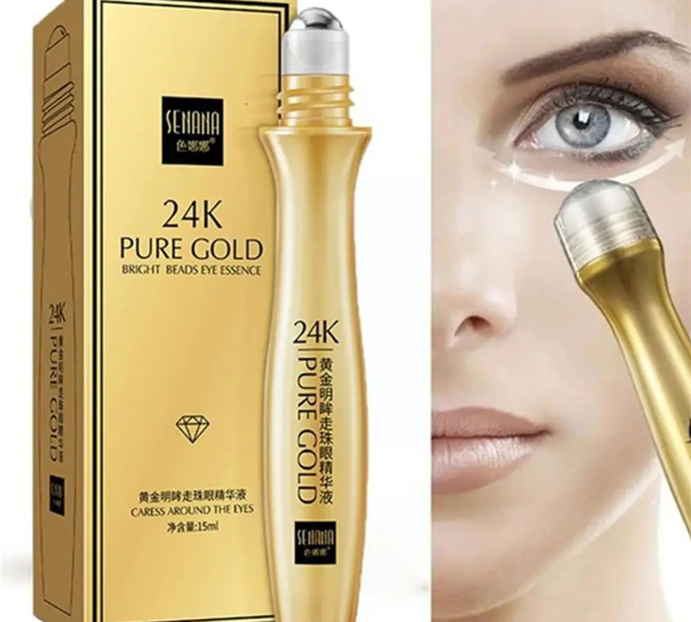 24K gold eye roller serum for reducing puffiness and dark circles