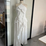 Ruffles Tiered  A Line Backless  Prom Gowns