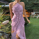 Ruffles Tiered  A Line Backless  Prom Gowns