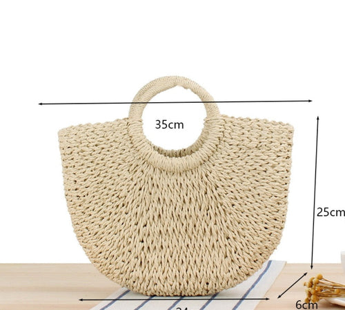 Summer Top Handle Semi Circle Straw Bag