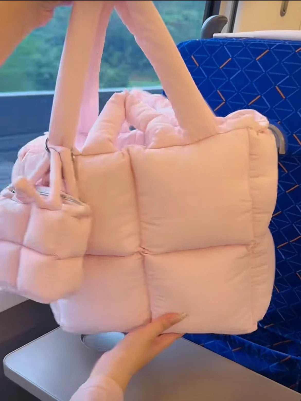 Romantic Pink Cotton Filled oulder Bag | Large Capacity down Jaet Handbag