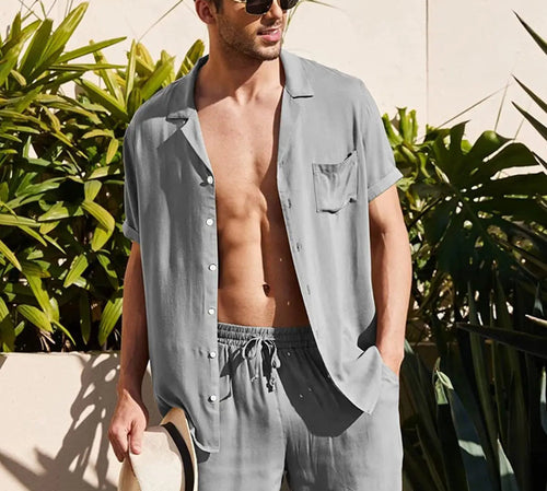 Summer Cotton Linen Beach men swim set