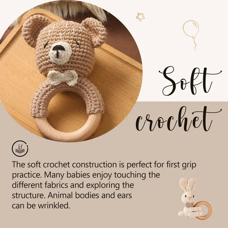 Crochet Bear Rattle Teether Toy