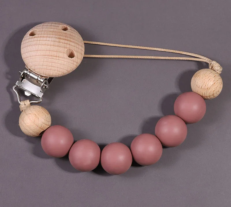 Wood Silicone Baby Pacifier Clip