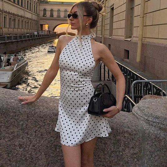 Tornova Polka Dot Halter Sleeveless Dress