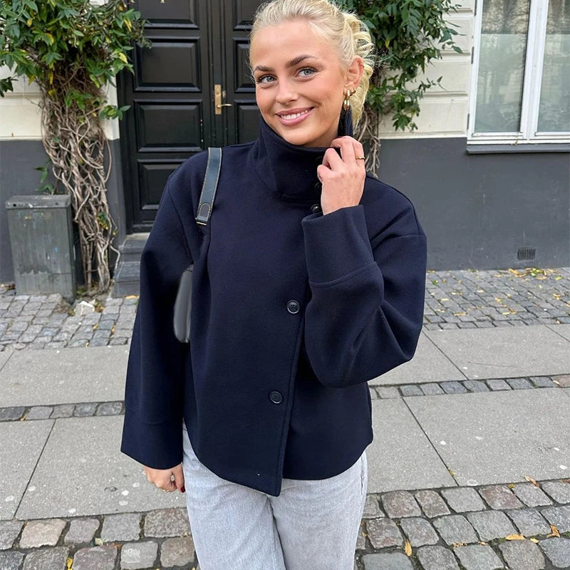 Loose Stand Collar Women's Woolen Coats