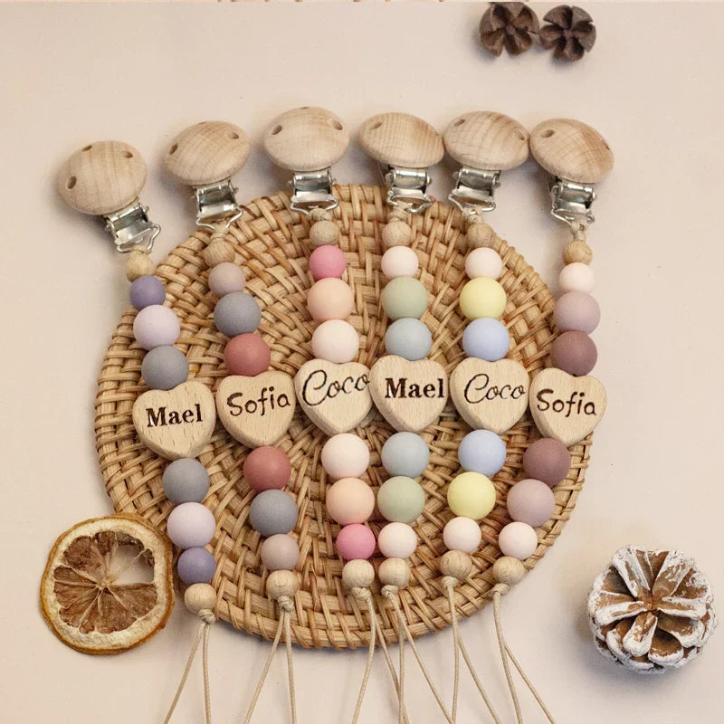 Personalized wooden pacifier holder chain for babies