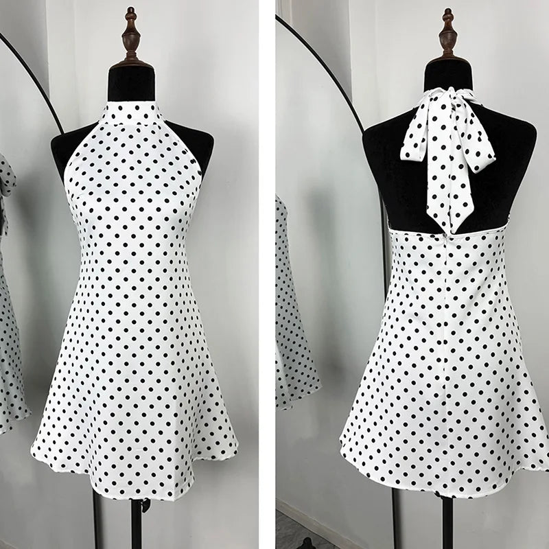 Tornova Polka Dot Halter Sleeveless Dress