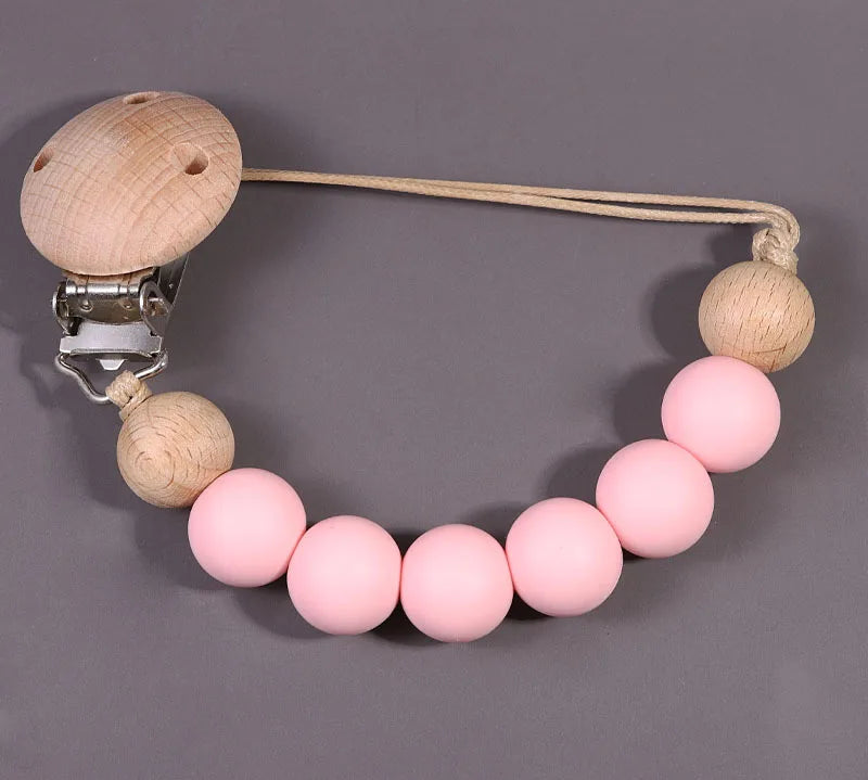 Wood Silicone Baby Pacifier Clip