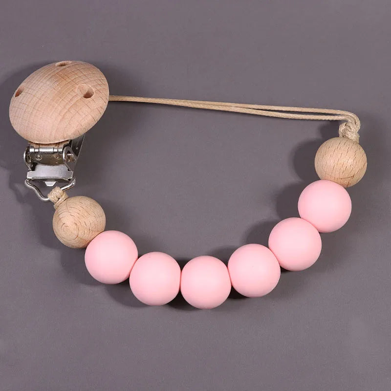 Wood Silicone Baby Pacifier Clip