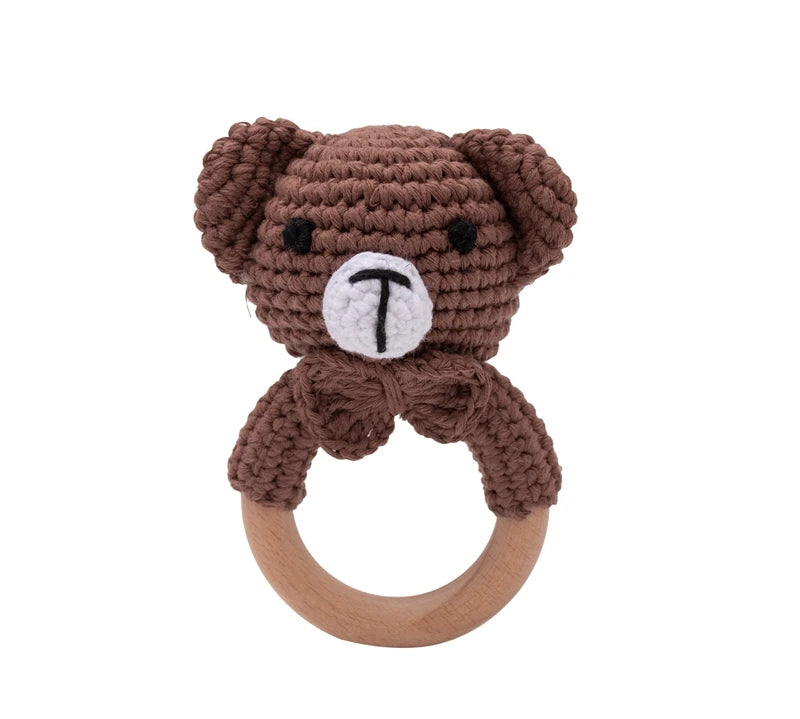 Crochet Bear Rattle Teether Toy