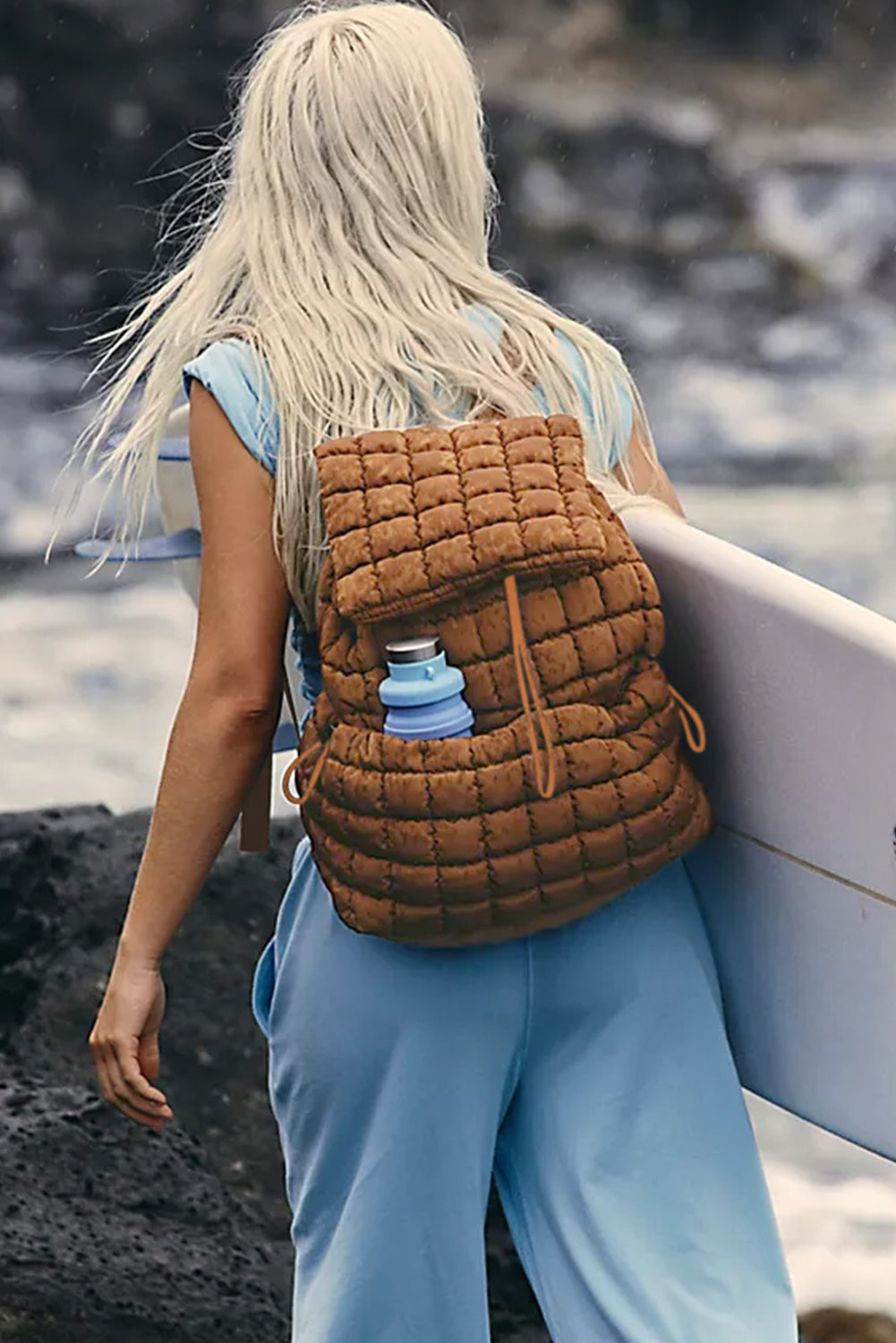 Trendy black quilted puffer backpack for daily use