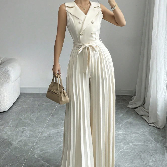 chic belted jumpsuit with v-neck design