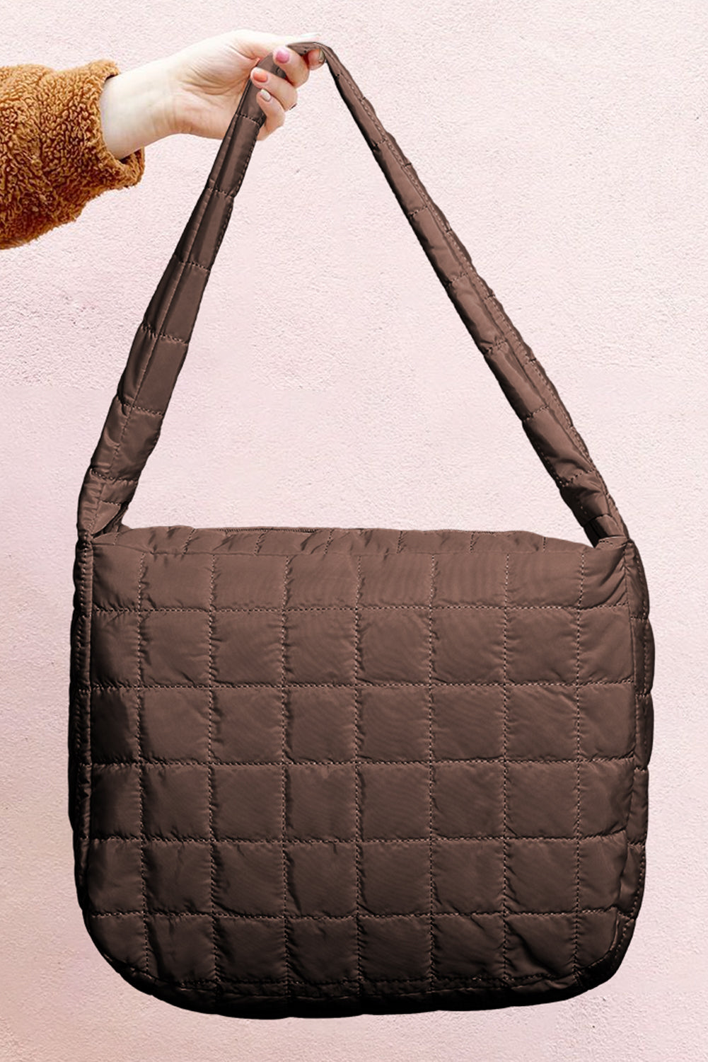 Beige Quilted Large Shoulder Bag
