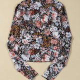 Brown Floral Mesh Mock Neck Top