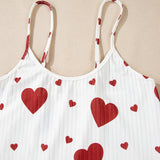 White Heart Print Pajama Set