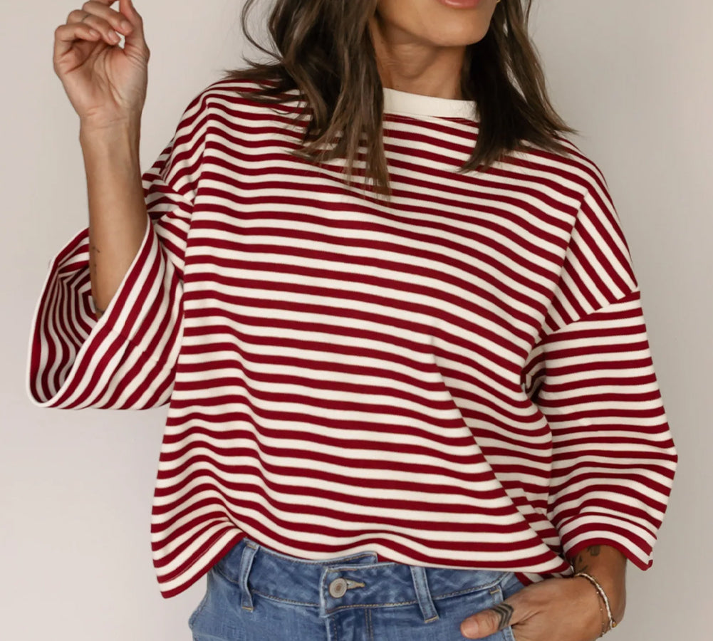 Chic red striped bowknot backless top for casual wear