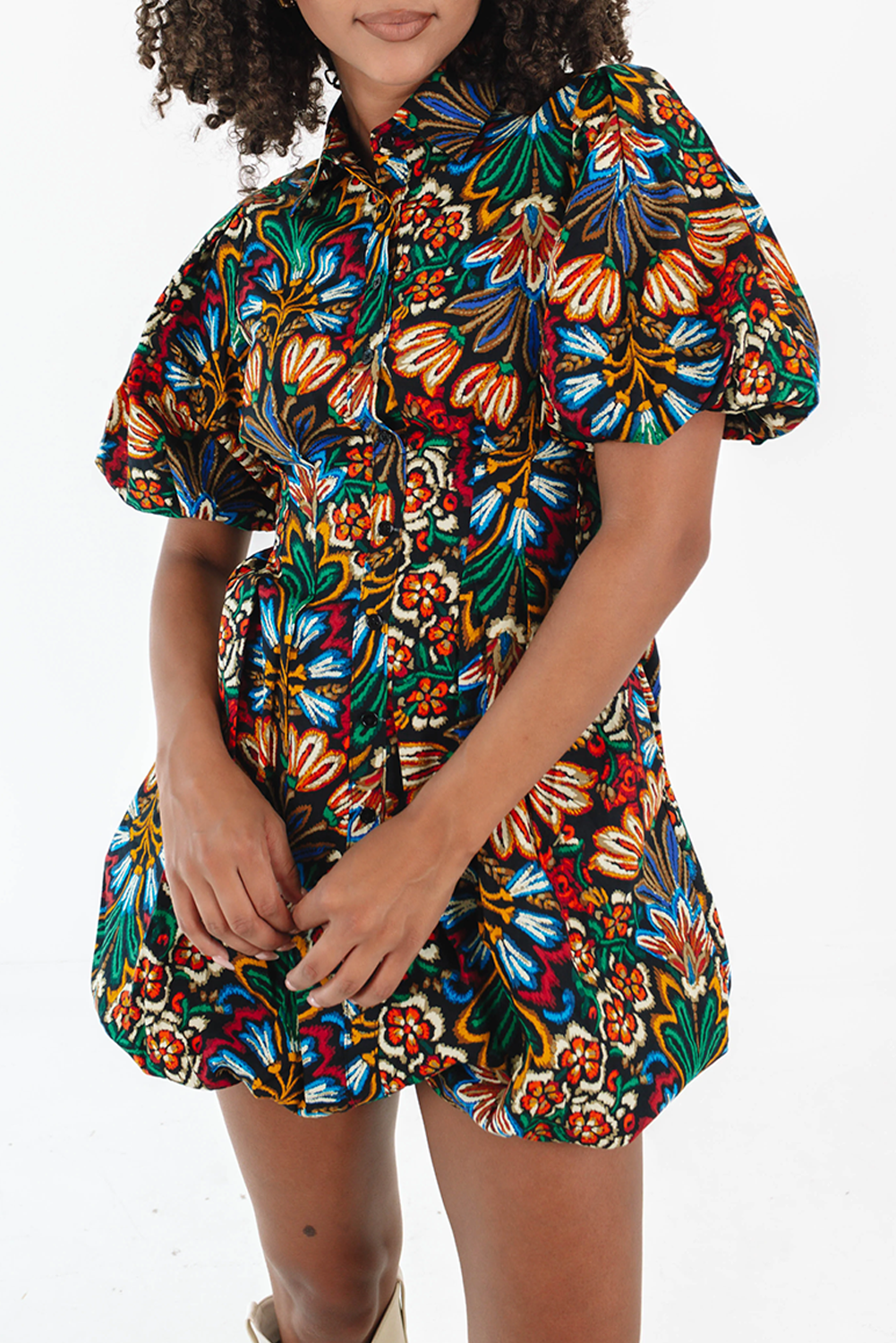 Trendy boho-style bubble sleeve dress for a relaxed look